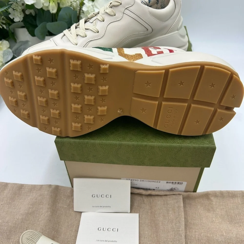 Women's Gucci, leather Rython sneakers with colorful logo size 42 fits 11 US